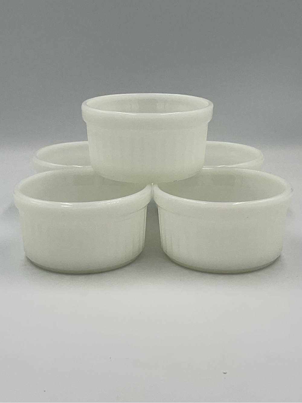 Vintage Anchor Hocking Fire-King White Milk Glass Oven-Safe Ramekins - Set of 5 - Picture 4 of 7